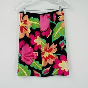 Casual Corner Skirt Floral Sequined A-Line Multicolor Silk Acetate Womens Size 6